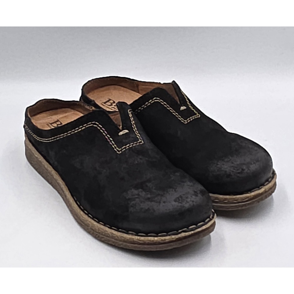 Born Seana Clogs Womens 8 39 Black Leather Suede Slip On Comfort Cork Wedge
